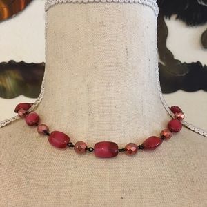 Vintage glass bead black chrome choker necklace